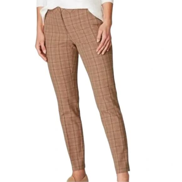 J. JILL Premium Bi-Stretch Pants Camel Orange Plaid Neutral {3M45} - Picture 1 of 6